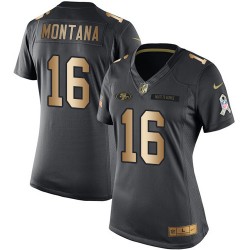 Limited Women's Joe Montana Black/Gold Jersey - #16 Football San Francisco 49ers Salute to Service