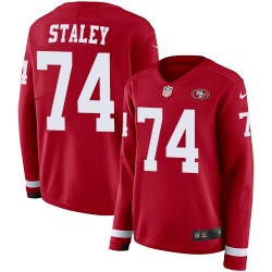 Limited Women's Joe Staley Red Jersey - #74 Football San Francisco 49ers Therma Long Sleeve