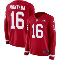 Limited Women's Joe Montana Red Jersey - #16 Football San Francisco 49ers Therma Long Sleeve