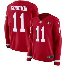 Limited Women's Marquise Goodwin Red Jersey - #11 Football San Francisco 49ers Therma Long Sleeve