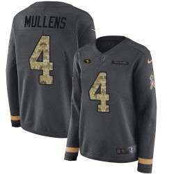 Limited Women's Nick Mullens Black Jersey - #4 Football San Francisco 49ers Salute to Service Therma Long Sleeve