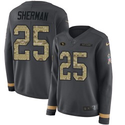 Limited Women's Richard Sherman Black Jersey - #25 Football San Francisco 49ers Salute to Service Therma Long Sleeve