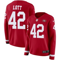 Limited Women's Ronnie Lott Red Jersey - #42 Football San Francisco 49ers Therma Long Sleeve