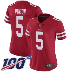 Limited Women's Bradley Pinion Red Home Jersey - #5 Football San Francisco 49ers 100th Season Vapor Untouchable