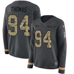 Limited Women's Solomon Thomas Black Jersey - #94 Football San Francisco 49ers Salute to Service Therma Long Sleeve
