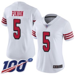 Limited Women's Bradley Pinion White Jersey - #5 Football San Francisco 49ers 100th Season Rush Vapor Untouchable
