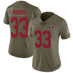 Limited Women's Tarvarius Moore Olive Jersey - #33 Football San Francisco 49ers 2017 Salute to Service