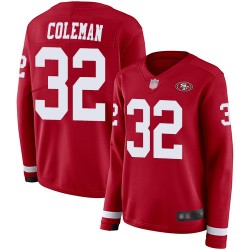 Limited Women's Tevin Coleman Red Jersey - #26 Football San Francisco 49ers Therma Long Sleeve