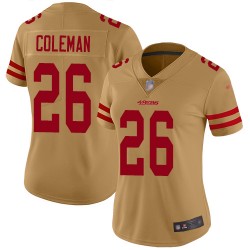 Limited Women's Tevin Coleman Gold Jersey - #26 Football San Francisco 49ers Inverted Legend
