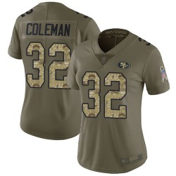 Limited Women's Tevin Coleman Olive/Camo Jersey - #26 Football San Francisco 49ers 2017 Salute to Service