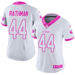 Limited Women's Tom Rathman White/Pink Jersey - #44 Football San Francisco 49ers Rush Fashion