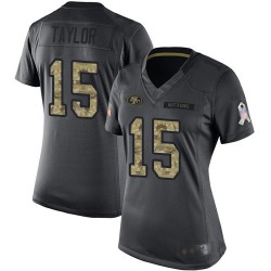 Limited Women's Trent Taylor Black Jersey - #15 Football San Francisco 49ers 2016 Salute to Service