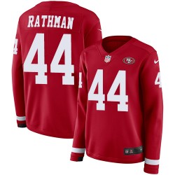 Limited Women's Tom Rathman Red Jersey - #44 Football San Francisco 49ers Therma Long Sleeve