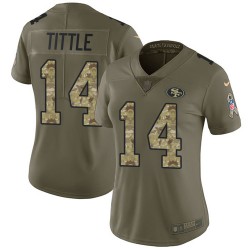 Limited Women's Y.A. Tittle Olive/Camo Jersey - #14 Football San Francisco 49ers 2017 Salute to Service