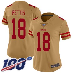 Limited Women's Dante Pettis Gold Jersey - #18 Football San Francisco 49ers 100th Season Inverted Legend