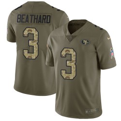 Limited Youth C. J. Beathard Olive/Camo Jersey - #3 Football San Francisco 49ers 2017 Salute to Service