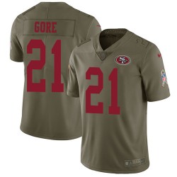 Limited Youth Frank Gore Olive Jersey - #21 Football San Francisco 49ers 2017 Salute to Service