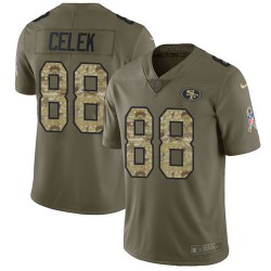 Limited Youth Garrett Celek Olive/Camo Jersey - #88 Football San Francisco 49ers 2017 Salute to Service