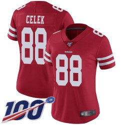 Limited Women's Garrett Celek Red Home Jersey - #88 Football San Francisco 49ers 100th Season Vapor Untouchable