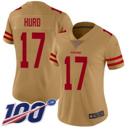 Limited Women's Jalen Hurd Gold Jersey - #17 Football San Francisco 49ers 100th Season Inverted Legend