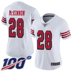 Limited Women's Jerick McKinnon White Jersey - #28 Football San Francisco 49ers 100th Season Rush Vapor Untouchable