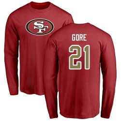 Frank Gore Red Name & Number Logo - #21 Football San Francisco 49ers Long Sleeve T-Shirt