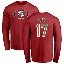 Jalen Hurd Red Name & Number Logo - #17 Football San Francisco 49ers Long Sleeve T-Shirt