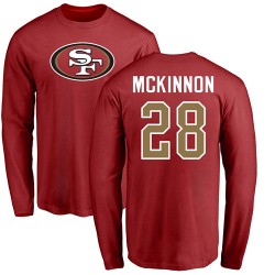 Jerick McKinnon Red Name & Number Logo - #28 Football San Francisco 49ers Long Sleeve T-Shirt