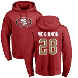 Jerick McKinnon Red Name & Number Logo - #28 Football San Francisco 49ers Pullover Hoodie