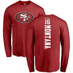 Joe Montana Red Backer - #16 Football San Francisco 49ers Long Sleeve T-Shirt