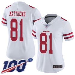 Limited Women's Jordan Matthews White Road Jersey - #81 Football San Francisco 49ers 100th Season Vapor Untouchable