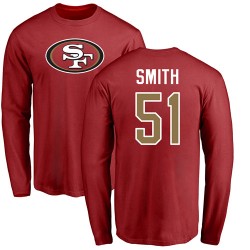 Malcolm Smith Red Name & Number Logo - #51 Football San Francisco 49ers Long Sleeve T-Shirt