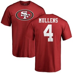 Nick Mullens Red Name & Number Logo - #4 Football San Francisco 49ers T-Shirt