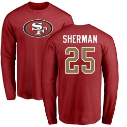 Richard Sherman Red Name & Number Logo - #25 Football San Francisco 49ers Long Sleeve T-Shirt