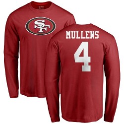 Nick Mullens Red Name & Number Logo - #4 Football San Francisco 49ers Long Sleeve T-Shirt