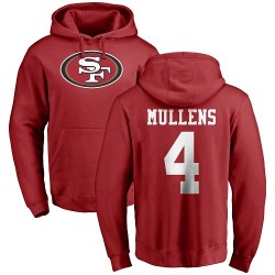 Nick Mullens Red Name & Number Logo - #4 Football San Francisco 49ers Pullover Hoodie
