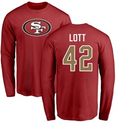 Ronnie Lott Red Name & Number Logo - #42 Football San Francisco 49ers Long Sleeve T-Shirt