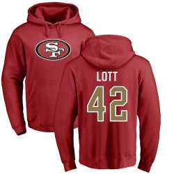 Ronnie Lott Red Name & Number Logo - #42 Football San Francisco 49ers Pullover Hoodie