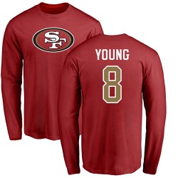 Steve Young Red Name & Number Logo - #8 Football San Francisco 49ers Long Sleeve T-Shirt