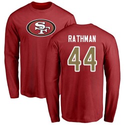 Tom Rathman Red Name & Number Logo - #44 Football San Francisco 49ers Long Sleeve T-Shirt