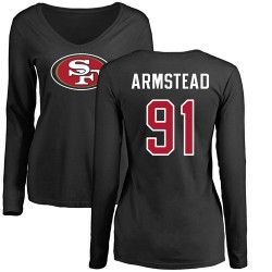Women's Arik Armstead Black Name & Number Logo - #91 Football San Francisco 49ers Long Sleeve T-Shirt