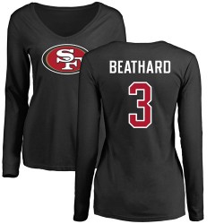 Women's C. J. Beathard Black Name & Number Logo - #3 Football San Francisco 49ers Long Sleeve T-Shirt