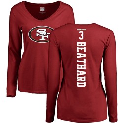 Women's C. J. Beathard Red Backer - #3 Football San Francisco 49ers Long Sleeve T-Shirt