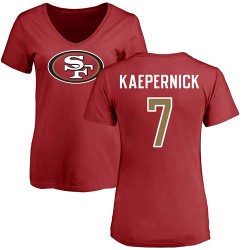 Women's Colin Kaepernick Red Name & Number Logo - #7 Football San Francisco 49ers T-Shirt