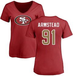 Women's Arik Armstead Red Name & Number Logo - #91 Football San Francisco 49ers T-Shirt