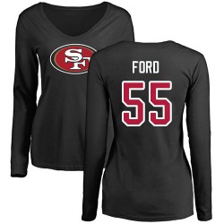 Women's Dee Ford Black Name & Number Logo - #55 Football San Francisco 49ers Long Sleeve T-Shirt