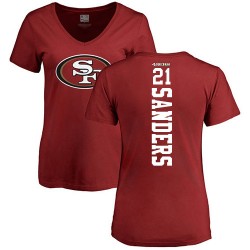 Women's Deion Sanders Red Backer - #21 Football San Francisco 49ers T-Shirt