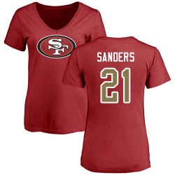 Women's Deion Sanders Red Name & Number Logo - #21 Football San Francisco 49ers T-Shirt