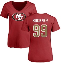 Women's DeForest Buckner Red Name & Number Logo - #99 Football San Francisco 49ers T-Shirt