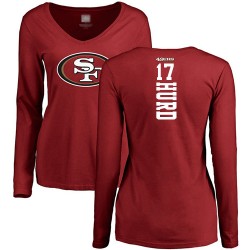 Women's Jalen Hurd Red Backer - #17 Football San Francisco 49ers Long Sleeve T-Shirt